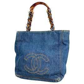 Sac cabas Chanel en denim bleu