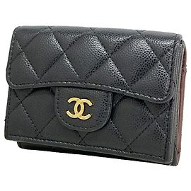 Portafoglio tri-fold Chanel Matelassé in pelle di vitello granulata nera