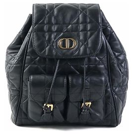 Mochila Christian Dior Caro de piel de cordero negra