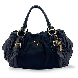 Prada Gaufre Convertible Satchel aus Leder und Tessuto Medium