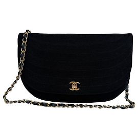 Chanel vintage half moon flap black fabric