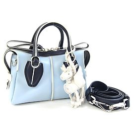 Bolso Tod's Colaboración MrBafs Bolso de hombro Mini Boston de cuero azul claro y azul marino