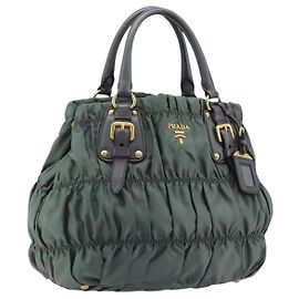 Bolsa de mão PRADA Nylon Green Gold Tone Auth bs37141A