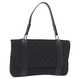 Sac à main GUCCI GG Canvas Noir Argent 113014 Auth 206106V