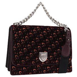 Christian Dior Oblique Diorama Handtasche Velours 2way Rot Silber Auth mr2986V