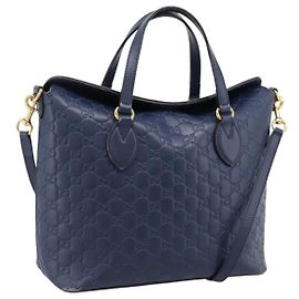 Sac à main GUCCI GG Canvas Guccissima en cuir 2 voies Bleu Or 428226 Auth ep15971