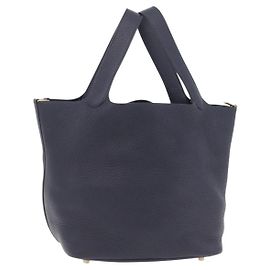Hermès Sac à main HERMES Picotan Lock MM Cuir Taurillon Navy Gold Auth 204768SM