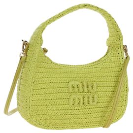 Miu Miu Wonder Handtasche aus Stroh 2way Yellow Gold Auth 206257SAM