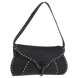 Céline CELINE Schultertasche aus Leder Schwarz Gold Auth 199408V