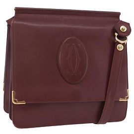 Borsa a tracolla CARTIER Must Line Pelle Bordeaux Gold Auth ka6344
