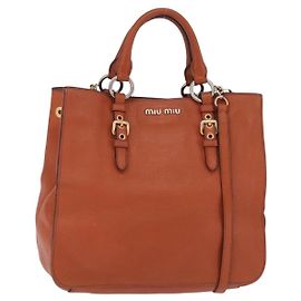 Bolso de mano Miu Miu de cuero 2way Orange Gold Auth 206335A