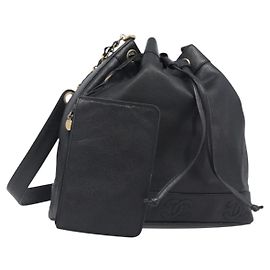 Bolso de Hombro CHANEL Triple COCO Mark Piel Caviar Negro Oro CC Auth 206050V