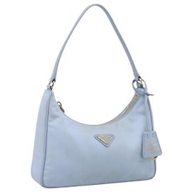 Bolsa de Mão PRADA Nylon Azul Claro Gold Auth ep15940A