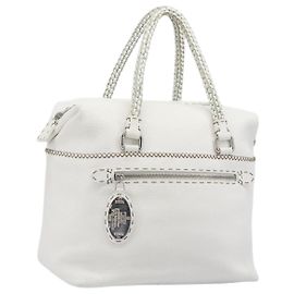 FENDI Celeria Tote Bag aus Leder Weiß Silber Auth bs37416V