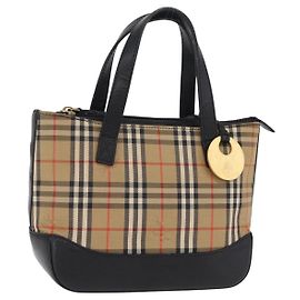 BURBERRY Nova Check Hand Bag Canvas Beige Gold Auth 203383A