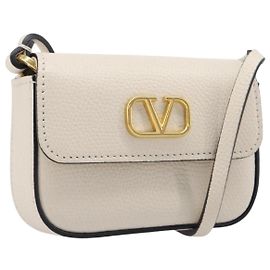 VALENTINO Borsa a tracolla pouch in pelle Bianco Tono Oro Auth bs37147V