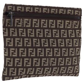 Pouch FENDI Zucchino Canvas Brown Silver 7N0013 Auth mr2999