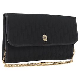 Borsa a tracolla con catena Christian Dior Trotter Canvas Nero Oro Auth ep16211