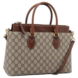 Bolso de Mano GUCCI GG Supreme PVC 2way Beige Tono Dorado 409534 Auth gh2344