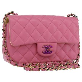 Borsa a tracolla CHANEL Mini Matelasse 20 con catena in pelle d'agnello Pink Gold CC Auth LN219SAM