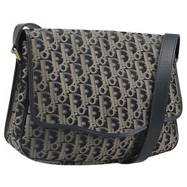 Borsa a tracolla Christian Dior Trotter Canvas Nero Oro Auth 206120V