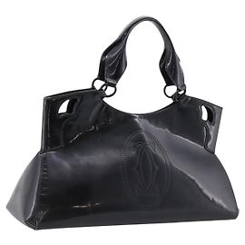Bolsa CARTIER Marcello de Cartier SM Verniz Preta Prata Auth bs37151