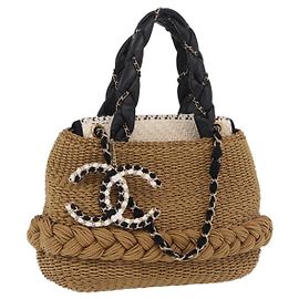 Bolsa de Ombro com Corrente CHANEL em Ráfia 2way Beige Gold CC Auth 200780SAM