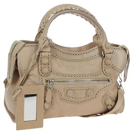BALENCIAGA Borsa The Giant City Bag in pelle 2way Beige Silver 204529 Auth yk20902V