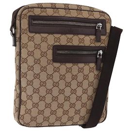 Borsa a Tracolla GUCCI GG Canvas Beige Silver 92551 Auth ep16248