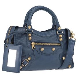 Borsa BALENCIAGA Giant Mini City in pelle 2way Blu Oro 309544 Auth 204329M