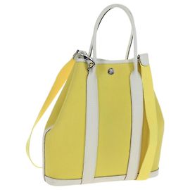 Hermès Bolsa de mão HERMES Garden File 28 Canvas 2way Yellow Silver Auth 203841SAV