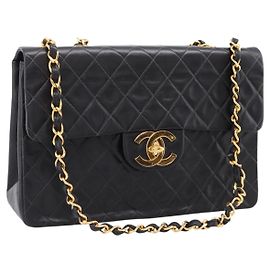 CHANEL Matelasse Big Matelasse 34 Borsa a Tracolla Lamb Skin Black CC Auth mr2970SAV