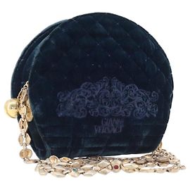 Bolsa de Ombro Gianni Versace Chain Veludo Navy Tom Dourado Auth bs37150