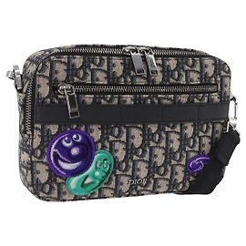 Christian Dior Trotter Canvas Safari Bag Jacquard Navy Silver Auth 203107SAM