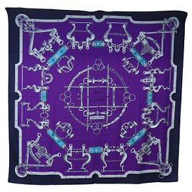 Hermès Carré HERMES 140 Écharpe Cashmere Navy Purple Auth ar14266M