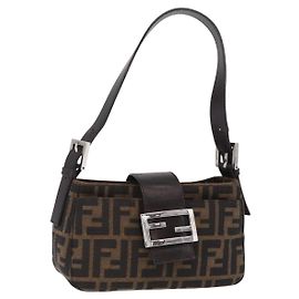 FENDI Zucca Canvas Schultertasche Braun Silber Auth yk20957SAV