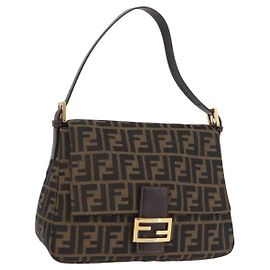 Borsa a Tracolla FENDI Zucca Canvas Mamma Baguette Nero e Marrone Auth LN208V