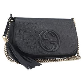 Borsa a tracolla GUCCI Soho Chain in pelle nera e oro 336752 Auth 205989M