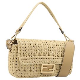 FENDI Mamma Baguette Schultertasche aus Raffia 2way Beige Gold Auth yk20905SAM
