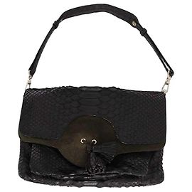 Bolsa de mão Tila March em couro exótico preto