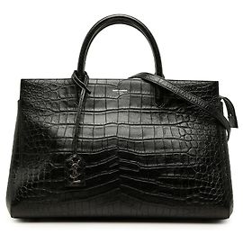 Autre Marque Borsa Saint Laurent Medium Cabas Rive Gauche in pelle di vitello embossed croc nera