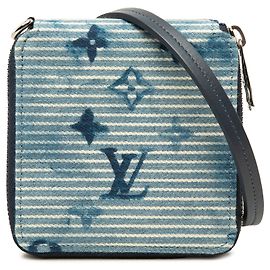 Blue Louis Vuitton Monogram Denim Watercolor Hickory Stripes Compact Wallet on Strap Small Wallets