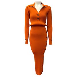 Self portrait Self-Portrait Oranges Rippstrick-Midikleid mit Knöpfen