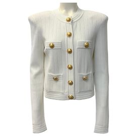 Cardigã de malha canelada branco Balmain com botões dourados