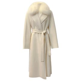 Autre Marque Manteau Diomi Ivory en laine / cachemire avec col en fourrure