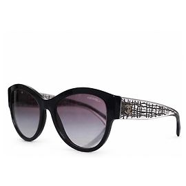 Chanel, óculos de sol oversized pretos com cc prateado