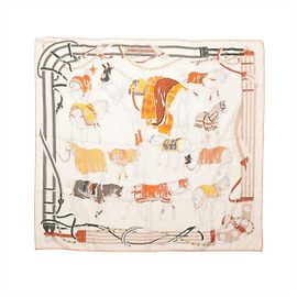 Hermès Carré 100 "RONDS DE MARCHE" Cashmere x Silk handkerchief in Beige