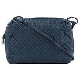 Bottega Veneta Nodini Intrecciato Leather Crossbody Bag in Blue