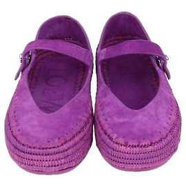 Ballerine Rio Mary Jane Loewe in camoscio e rafia Orchid