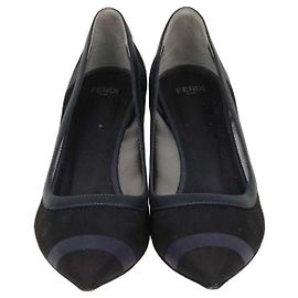 Décolleté Colibri Fendi Blu Navy, Mesh Nero e Pelle con Punta Sottile